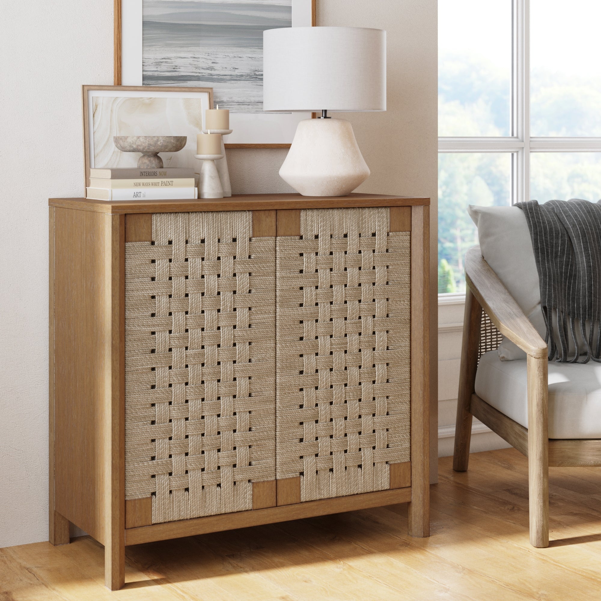 Boho Woven Seagrass & Wood Storage Cabinet Light Brown - Nathan James