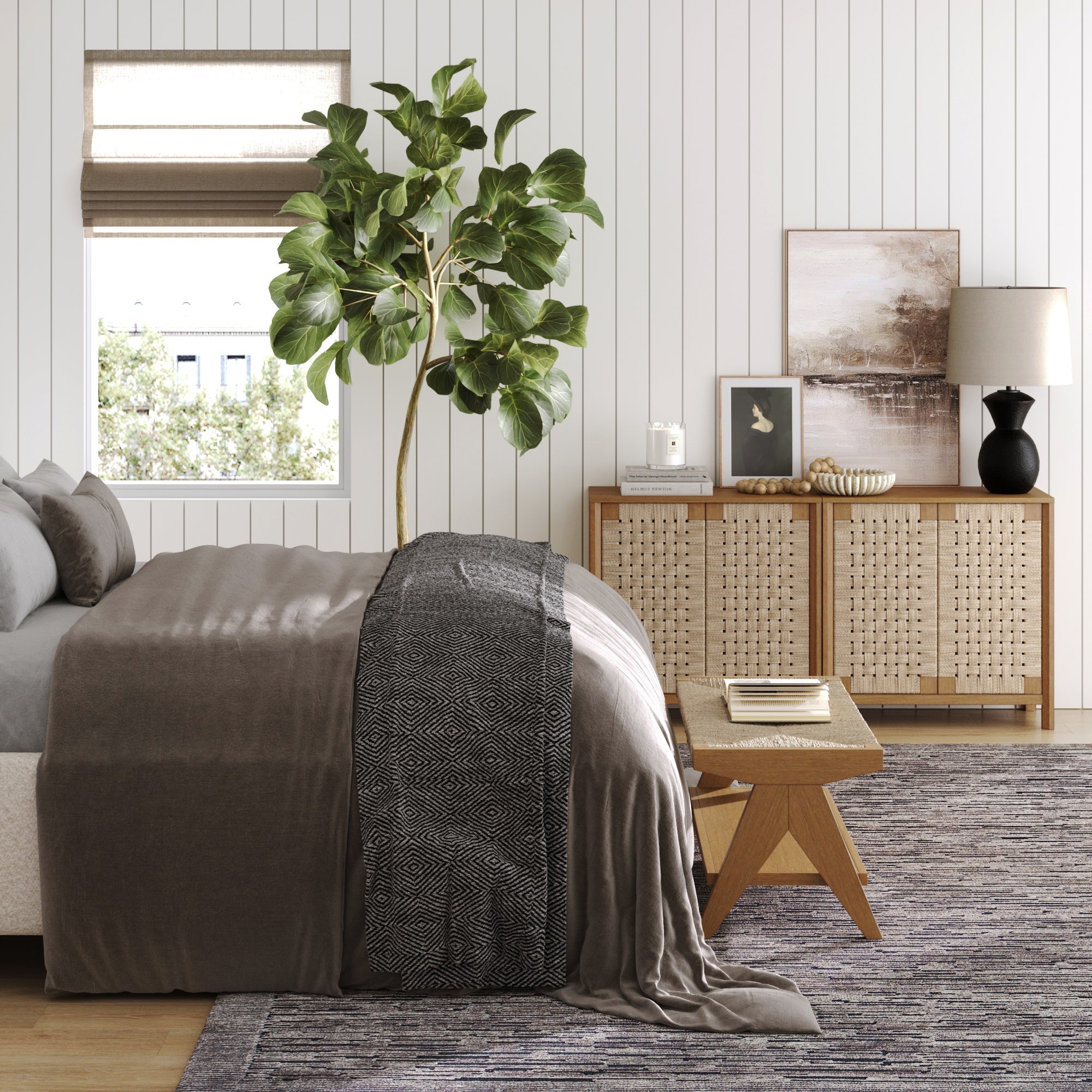 Boho Woven Seagrass & Wood Storage Cabinet Light Brown - Nathan James