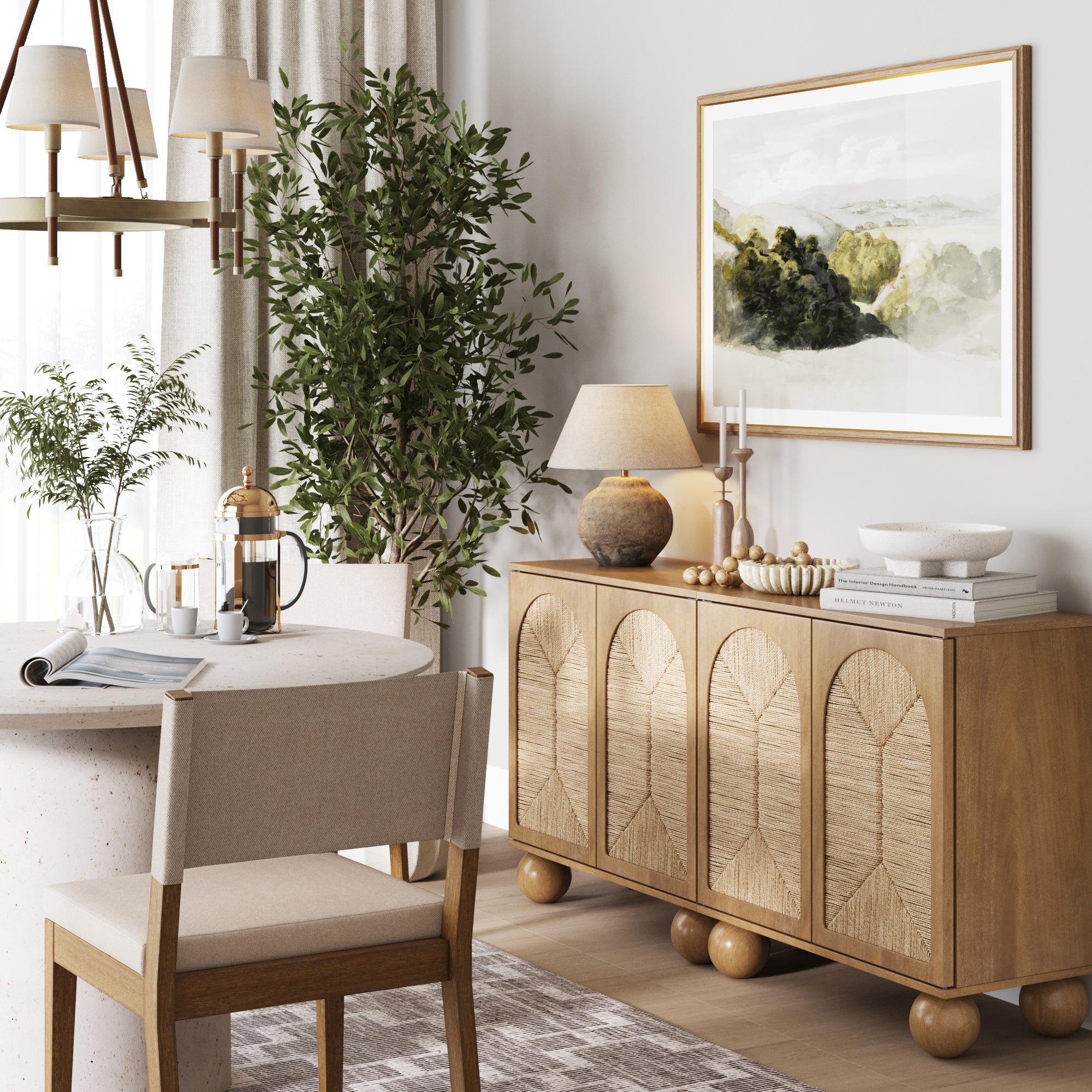 Seagrass Arched TV Console Cabinet for 55 - 65" TVs Light Brown - Nathan James