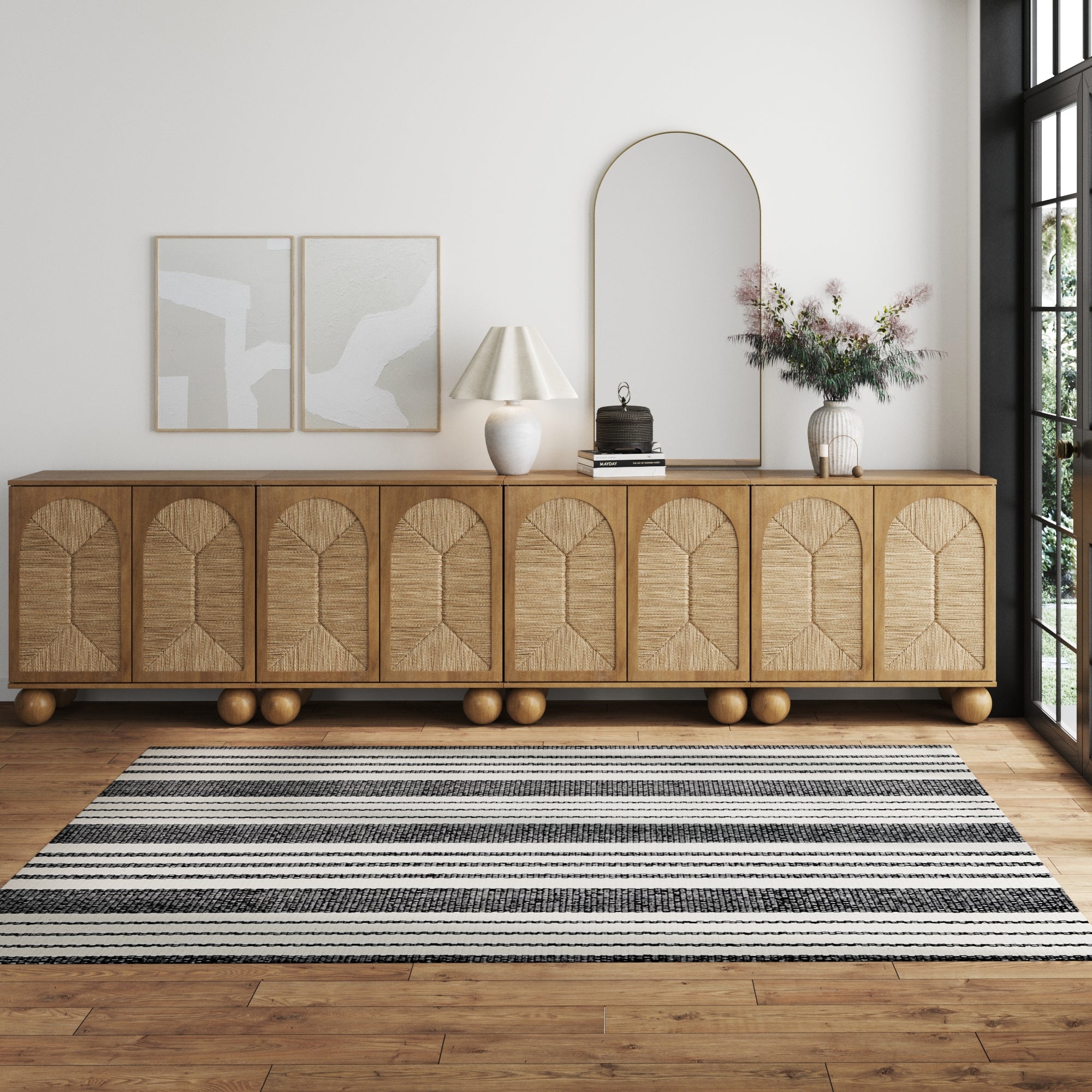 Seagrass Arched TV Console Cabinet for 85" TVs Light Brown - Nathan James