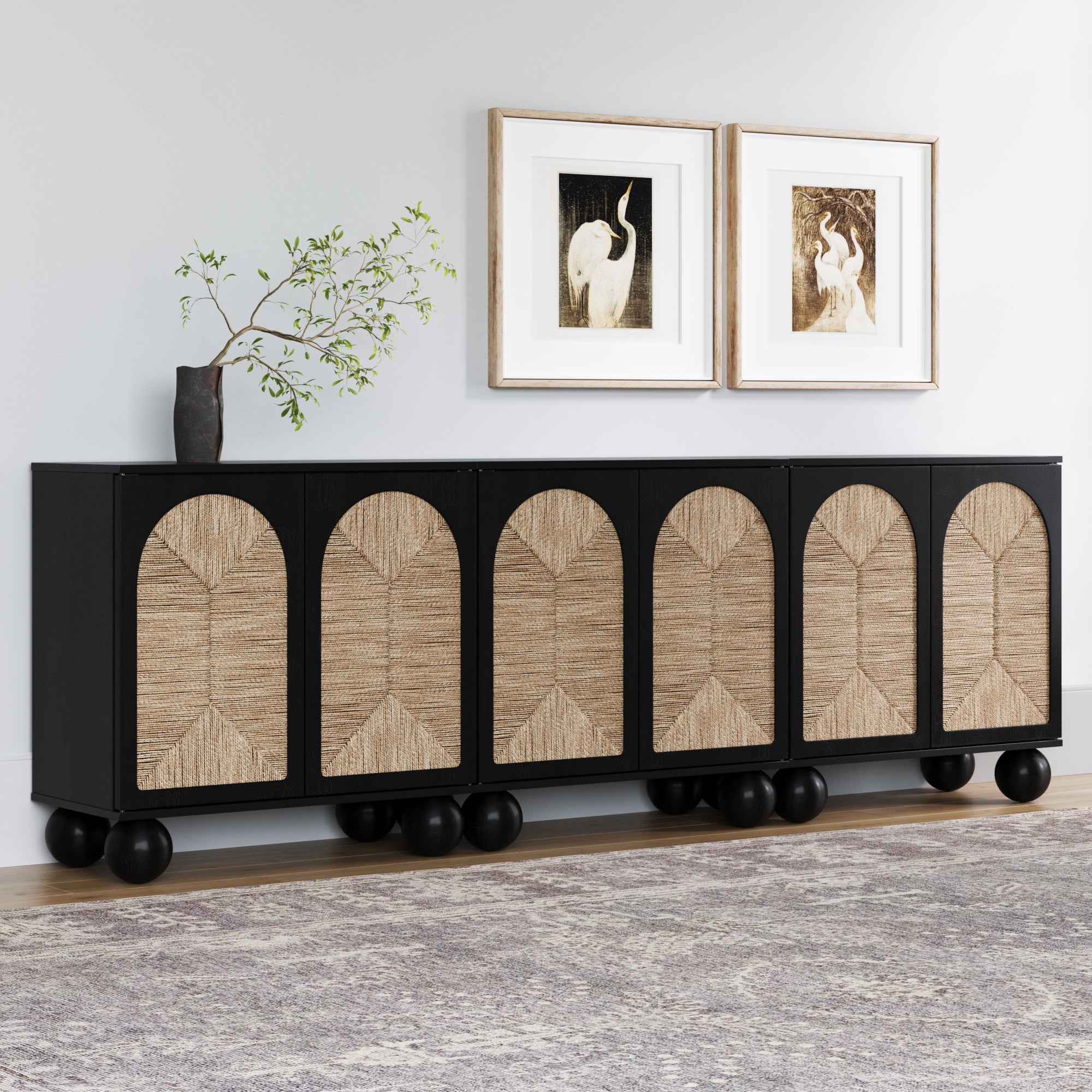 Seagrass Arched TV Console Cabinet for 75 - 85" TVs Black - Nathan James