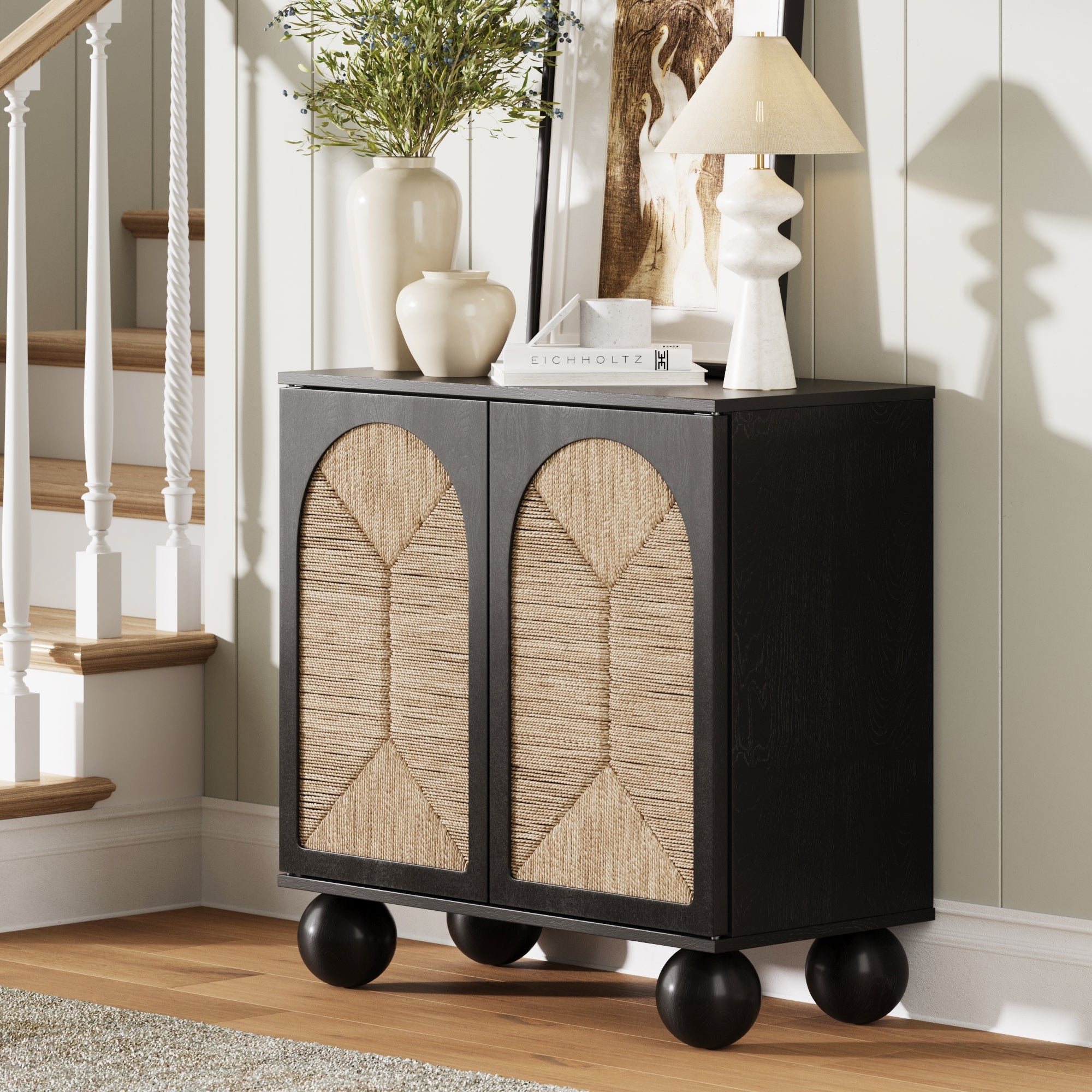 Seagrass Arched Storage Cabinet Black - Nathan James