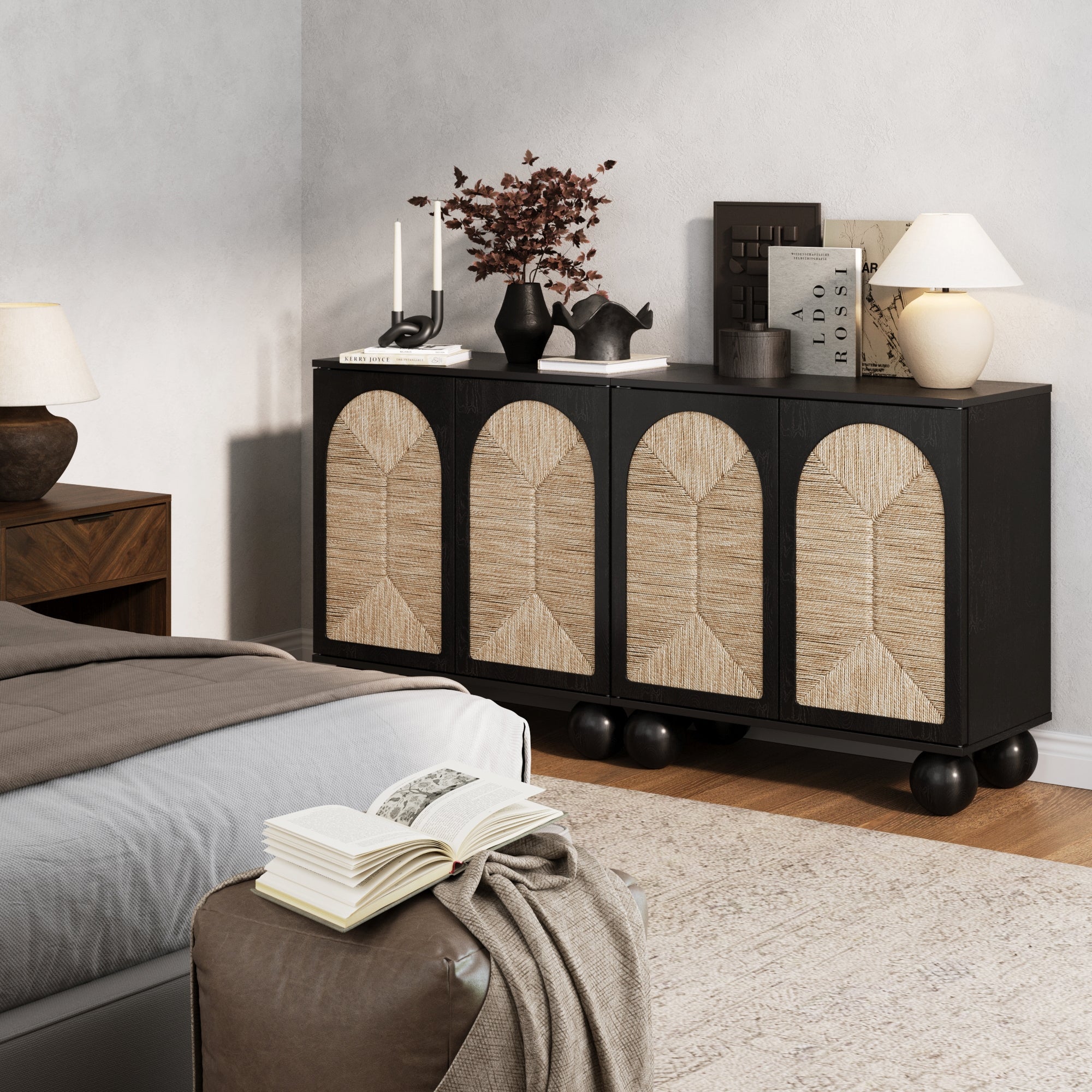 Seagrass Arched TV Console Cabinet for 55 - 65" TVs Black - Nathan James