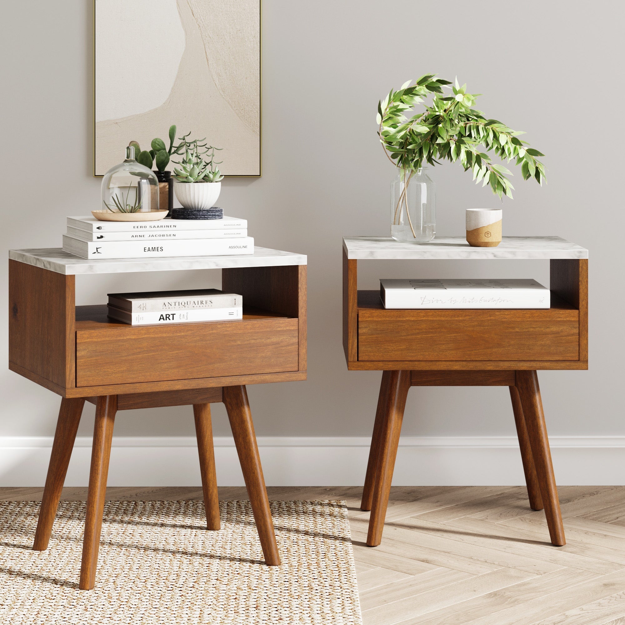Mid - Century Faux Marble Nightstands (Set of 2) - Nathan James
