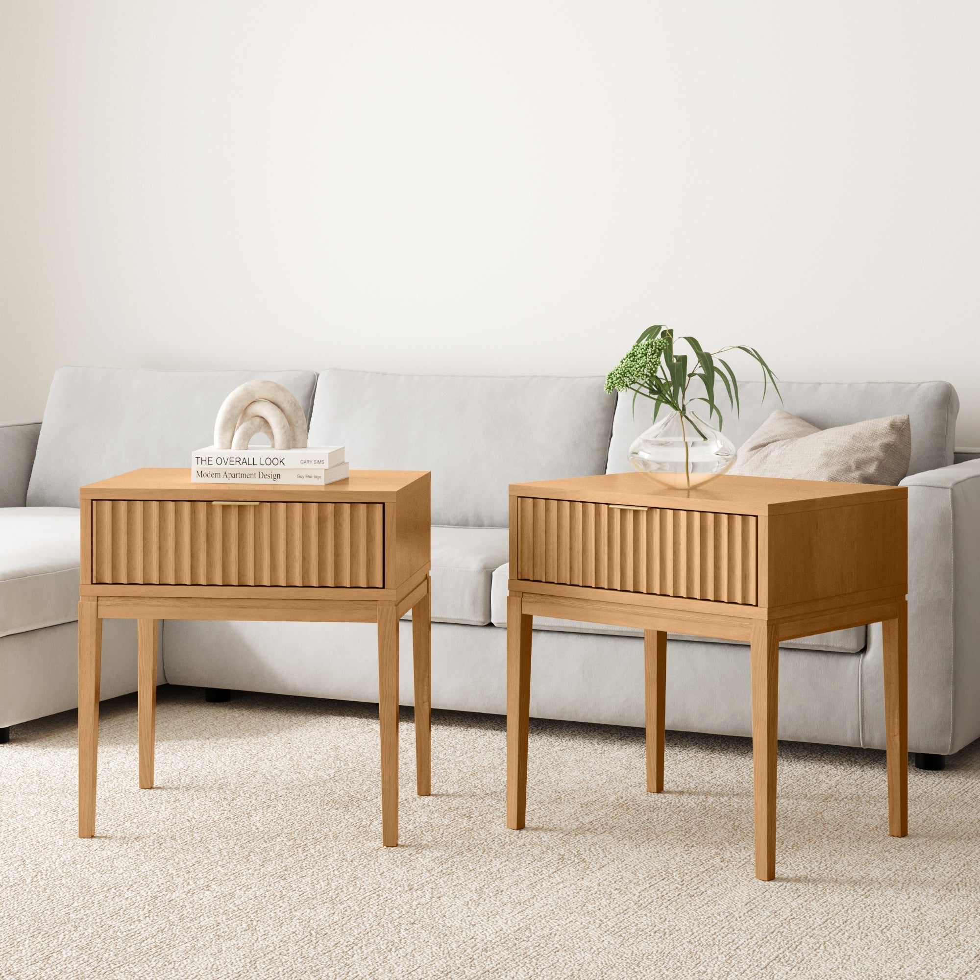 Mid - Century Fluted Nightstands Warm Pine (Set of 2) - Nathan James