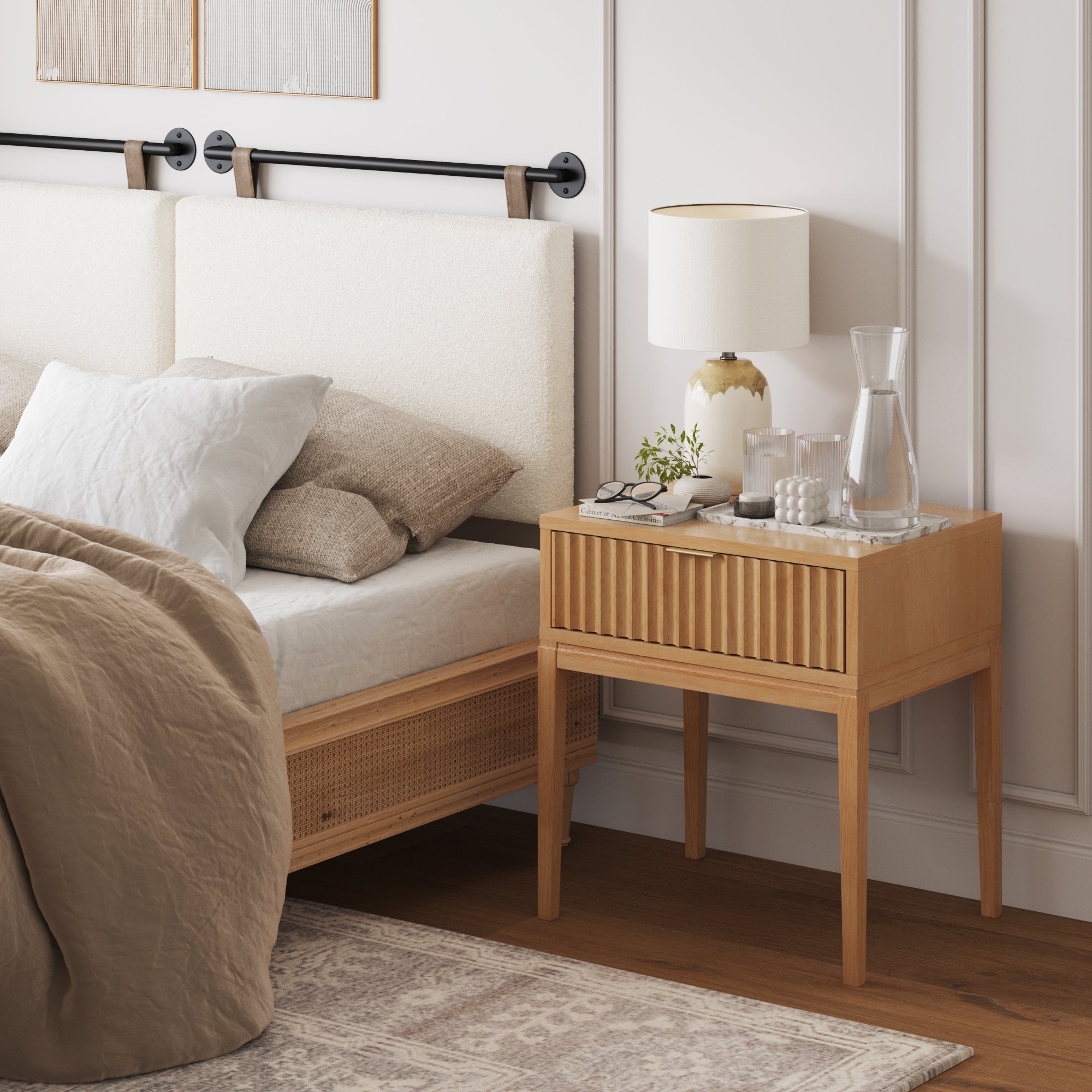 Mid - Century Fluted Nightstand Warm Pine - Nathan James
