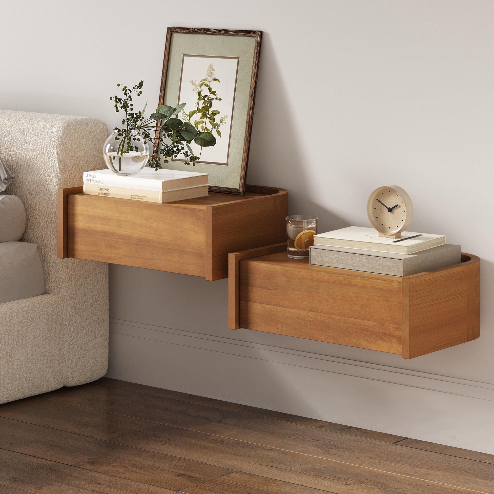 Floating 1 - Drawer Rounded Nightstand Light Brown (Set of 2) - Nathan James