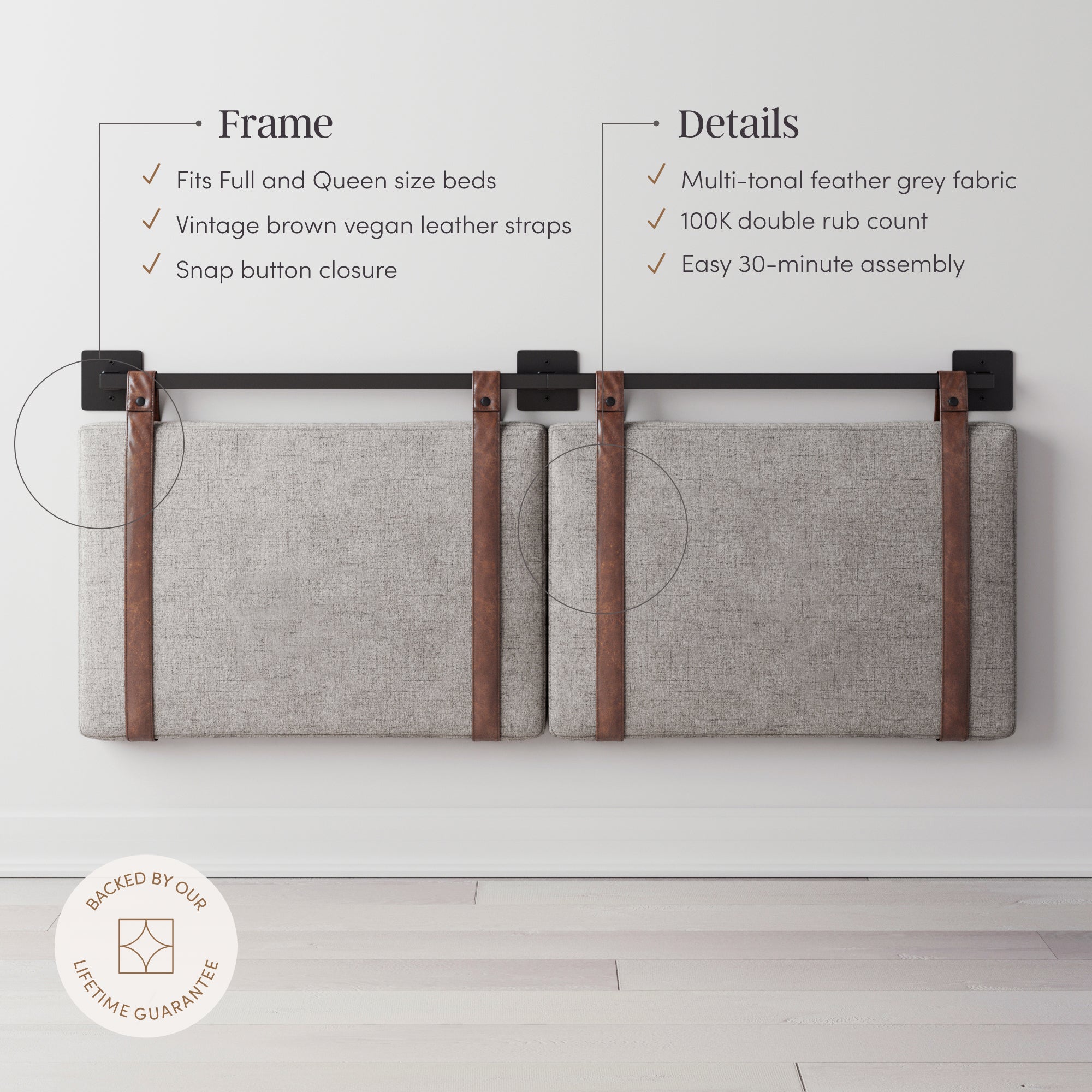 Upholstered Queen Wall Mount Headboard Gray - Nathan James