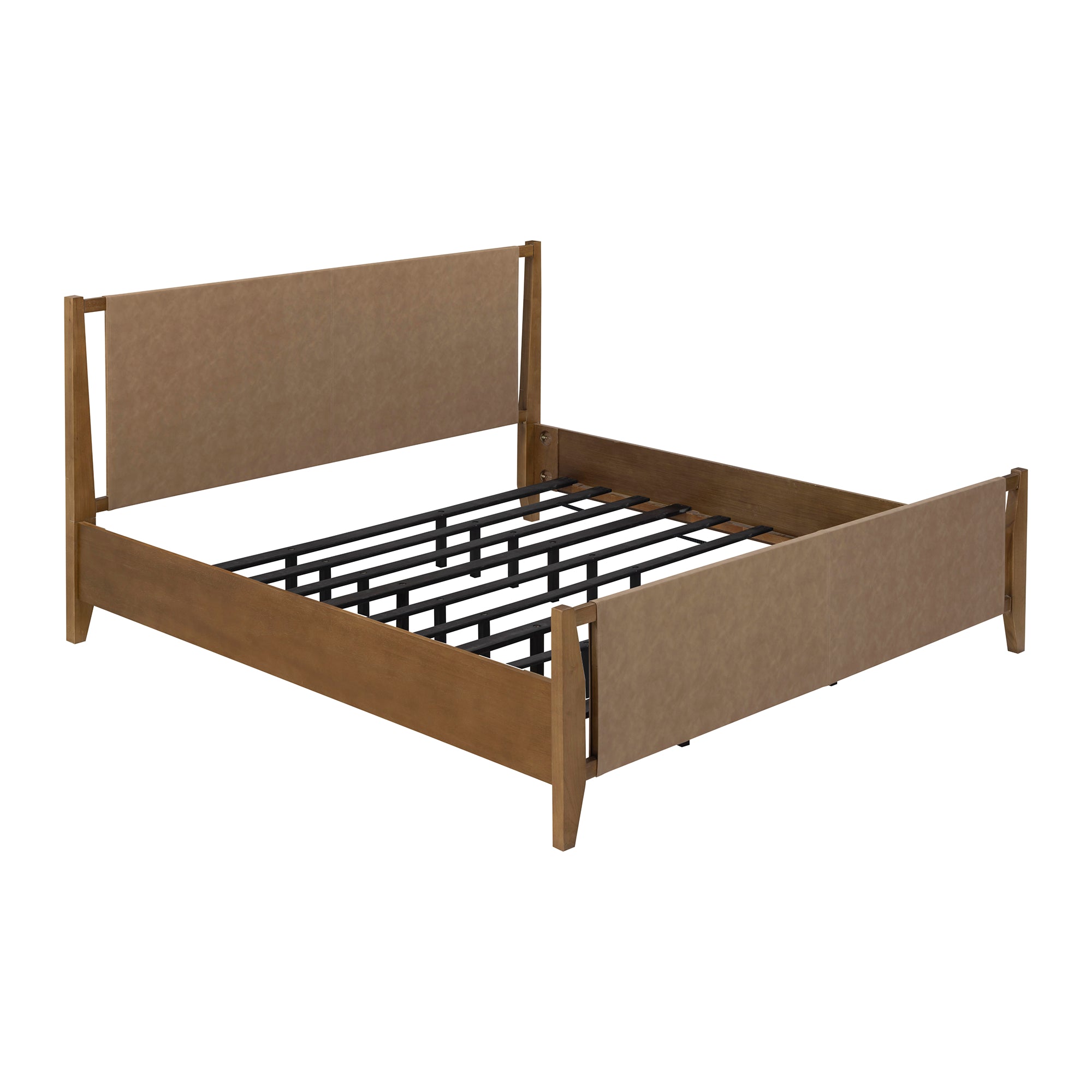 Wood & Faux Suede Bed Frame with Headboard Light Brown | Size Queen - Nathan James