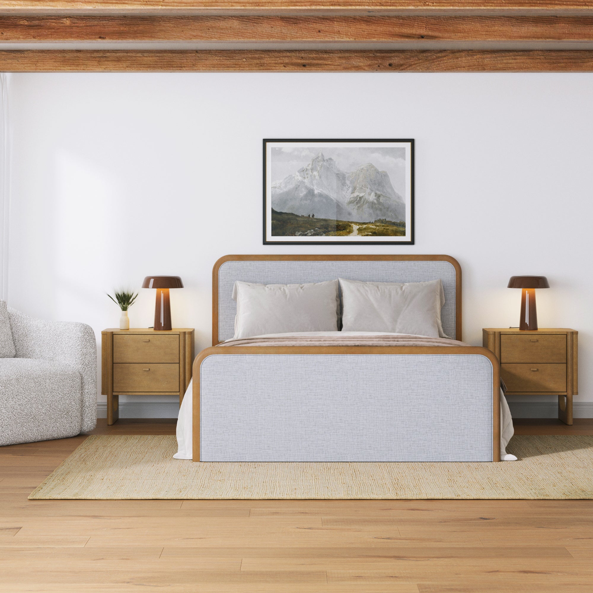 Wooden Queen Bed Frame with 2 Nightstands Set Gray/Light Brown - Nathan James