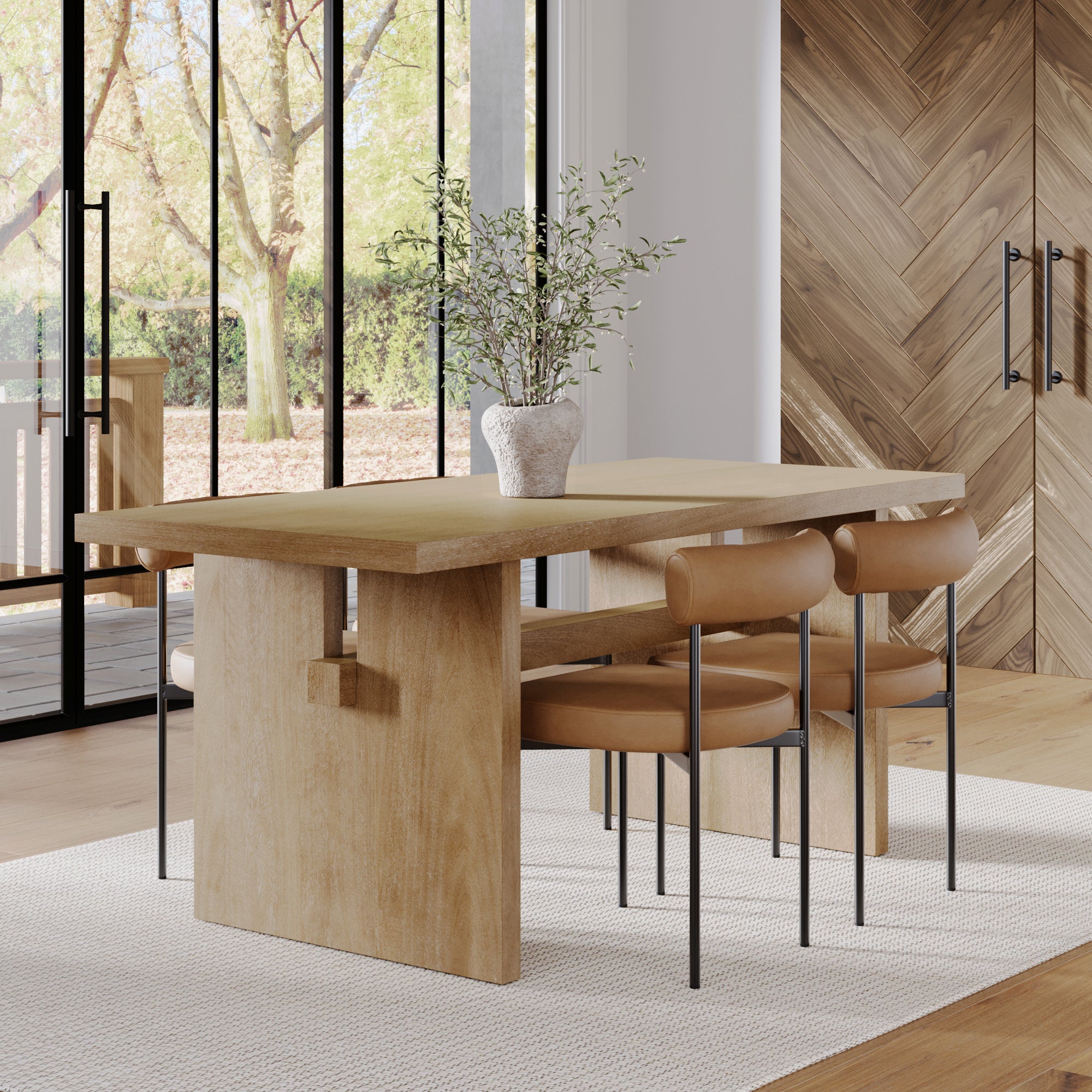 Mid - Century Dining Set Light Brown (4 Chairs) - Nathan James
