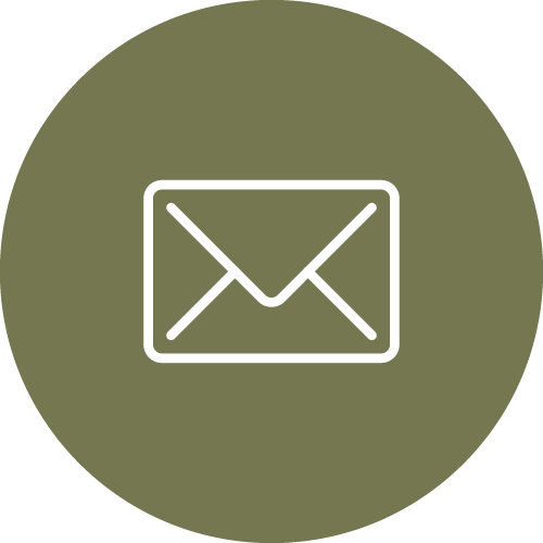 A white envelope icon outlined in the center of a greenish-brown circle, representing an email or message symbol.