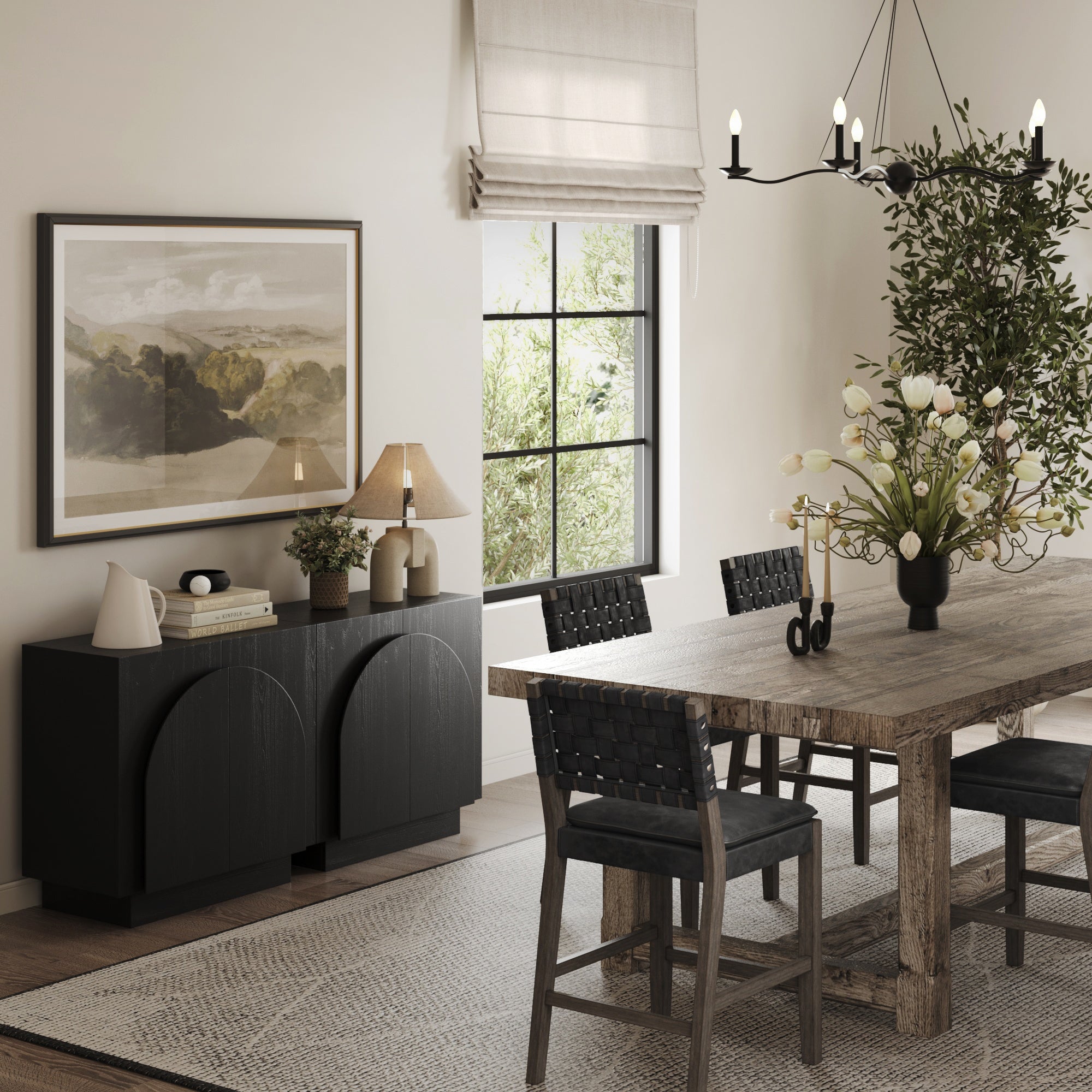 Arched Kitchen Cabinet Credenza Black (Set of 2) - Nathan James