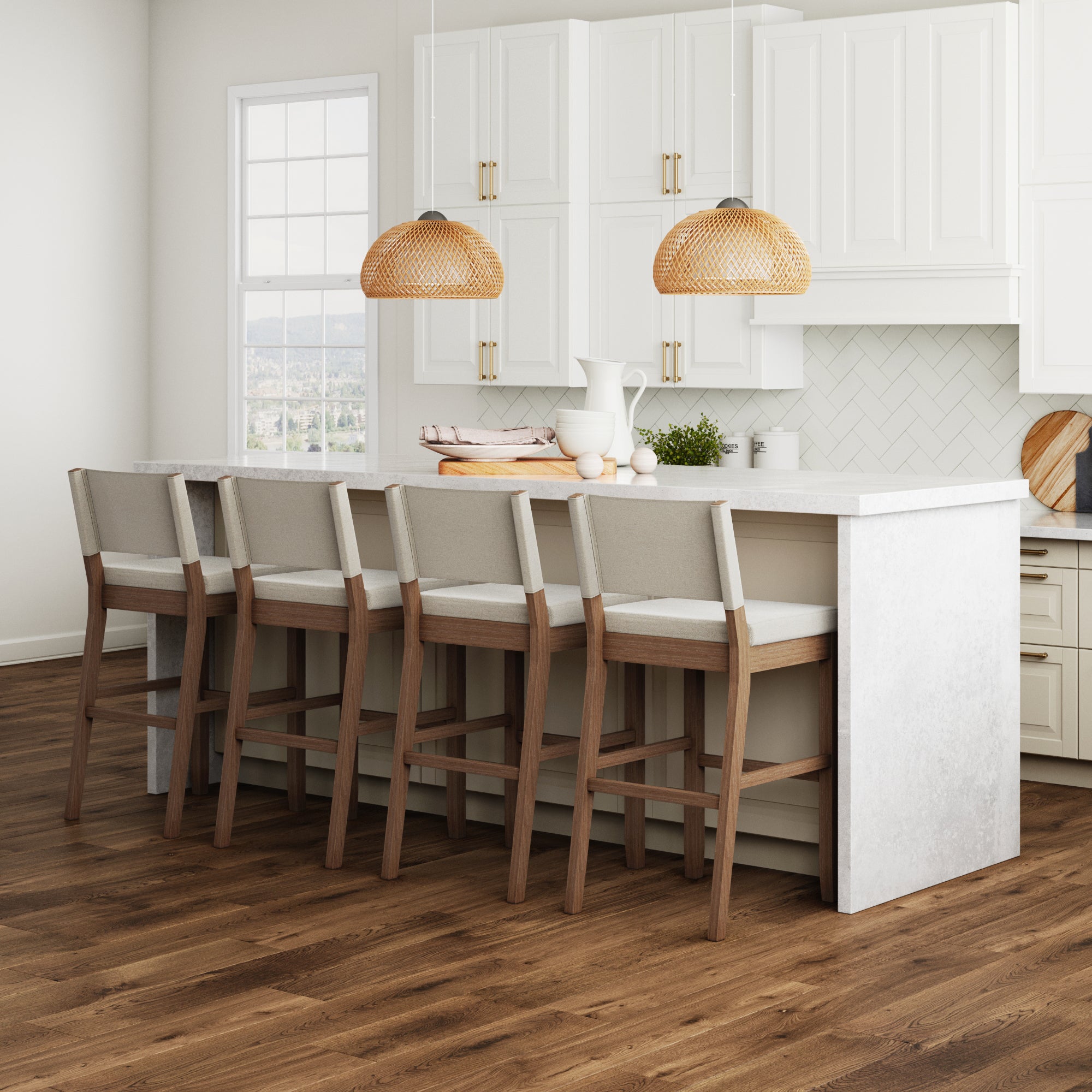 Wood Upholstered Bar Stools Light Brown (Set of 4) - Nathan James