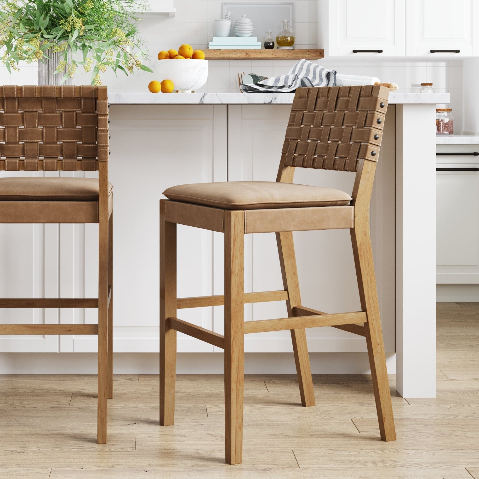 Faux Leather Woven Bar Stool Brown - Nathan James