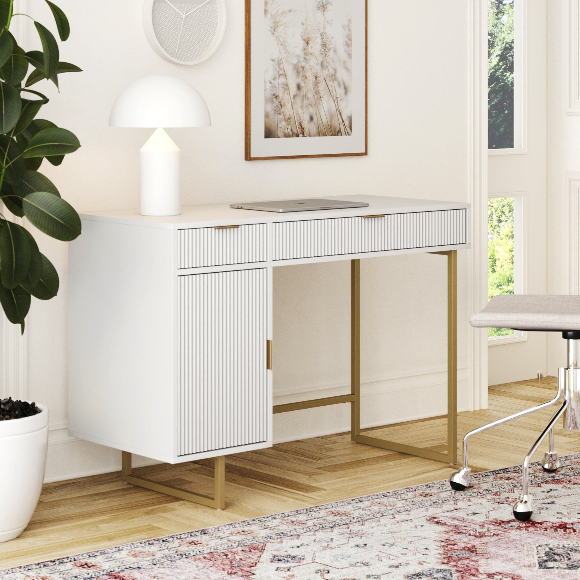 Mid - Century Fluted Storage Vanity Desk - Nathan James