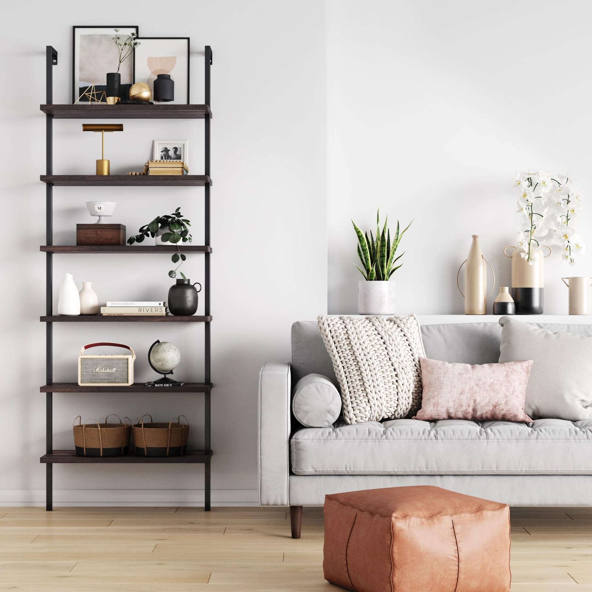 6 - Shelf Ladder Bookshelf Nutmeg Matte Black - Nathan James